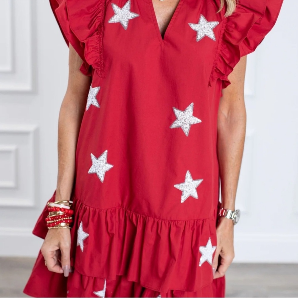 Cecilia Dress- Crimson/Whitered with stars NWOT Size: Small - Picture 3 of 5